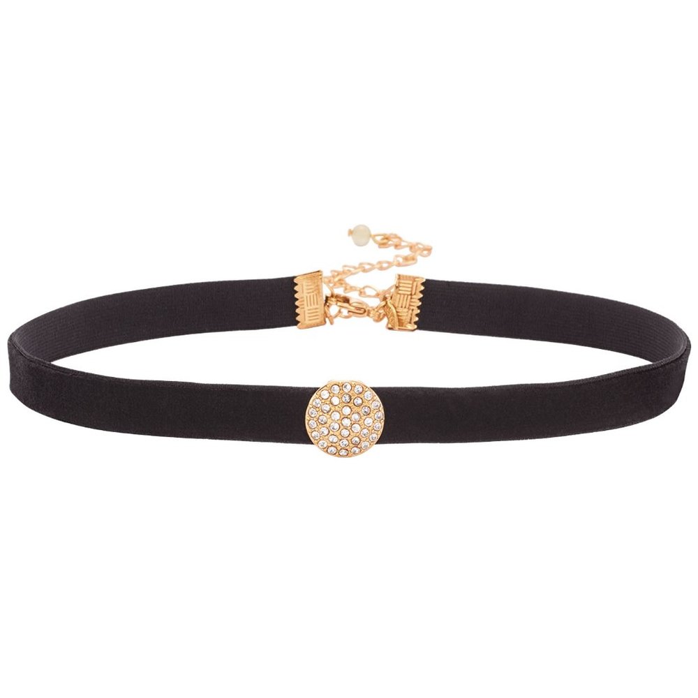 Avon Black/Rose Goldtone Glass Stones Medallion Velvet Choker